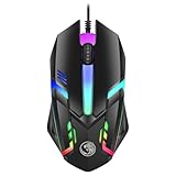 JUSTOP Gaming Maus, USB Wired Plug&Play, leicht, 1000 DPI optischer Sensor, RGB-LED-Beleuchtung, Schwarz