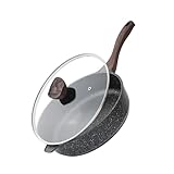 Kordisen Antihaft Tiefe Bratpfanne mit Deckel, 26 cm Granitbeschichtung Pfanne, Induktion Kompatibel, Gesunde Stein Kochgeschirr, PFOA-frei