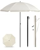 Menz Sonnenschirm Balkon + Sonnenschirmhülle - UV50+ Strandschirm 180 cm, Balkonschirm mit Knickfunktion, Gartenschirm, Sonnenschirm Strand - Fb. Beige