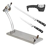 CUPERINOX Professioneller Schinkenhalter aus Edelstahl + komplettes Set (Schinkenmesser 25 cm, Entbeiner 15 cm, Schärfer und Schinkenhülle), geeignet für Schinken und Paletten