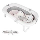 OHMG __PLACEHOLDER_BRAND_0__ Babybadewanne, faltbar, Babybadewanne mit Digital-Thermometer, Badewannenkissen, zusammenklappbar, kompakt, tragbar mit Ablagefläche (blau-80 x 50 x 23 cm)