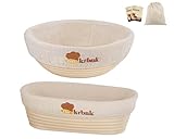 Gärkörbchen Set inkl. 9'' Round Gärkorb & 10'' Oval gärkorb Zum Brotbacken Set, Brotkorb Mit Waschbarem Leineneinsatz, Das perfekte Brot backen Zubehör Gärkorb für Professionelle und Häusliche Bäcker