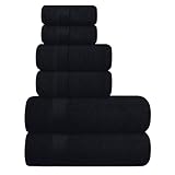 GLAMBURG Ultra Soft 6er-Pack Baumwoll-Handtuch-Set, enthält 2 übergroße Badetücher 70 x 140 cm, 2 Handtücher 40 x 60 cm und 2 Waschbetten 30 x 30 cm, Schwarz