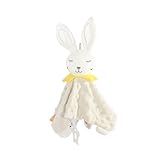 Schmusetuch Baby Schnuffeltuch Kuscheltuch mit Bär Hund Kaninchen Köpfchen - Einschlafhilfe Trösterchen Sicherheitsdecke Stofftuch zum Kuscheln für Babys und Kleinkinder ab 0+ Monaten (Beige)