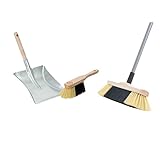 Novaliv Besen Set I Kehrgarnitur Zimmerbesen mit Teleskopstiel Kehrblech I feine Kunstborsten I Handbesen Holz I Kehrschaufel mit Gummilippe I Handkehrset Handfeger und Schaufel Dustpan and Brush