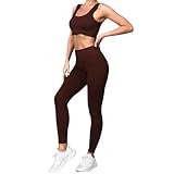 dohomiryo Damen Traingsanzug Sport Sets Sport Top und hohe Taille Hosen 2 Stücke Bekleidungssets Yoga Outfit Jogginganzug Set Freizeitanzug Dunkelbraun M