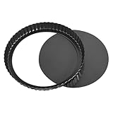 Rixotix 22 cm Antihaft-Quicheform mit losem Boden, geriffelte tiefe Tarteform zum Backen von Kuchen, Kuchen und Torten, inklusive Mini-Tarteformen (22 cm, Farbe: Schwarz)