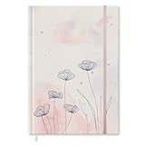 Eine der Guten Tagebuch - A5 Notizbuch Journal für Erwachsene und Teenager, 92 Seiten liniert, Hardcover mit Gummi, 120 g FSC Papier, Creme Rosa Blau, Blumen