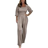 Jumpsuit Damen Elegant Große Größen - Overall Eckiger Ausschnitt Einteiler Strentch Playsuit Strand Sommeroverall Weites Bein Strampler Estlich Hochzeit Hosenanzug Boho Sommerhose