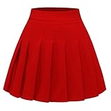 Timormode Faltenrock Damen Elastische Hohe Taille Röcke A Linie Mädchen Kurz Glocken Rock Skater Mini Rock Red XXL