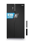 Heinrich´s Side-by-Side Kühlschrank, Kühlgefrierkombination mit 519L Mega Gesamtvolumen, NO-FROST, 185L Gefriervolumen, LED Beleuchtung,LED Touch-Bedienung, Multi-Airflow-System, Schwarz-inox