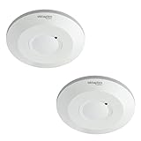 Oktaplex Ida 2er Set Decken-Bewegungsmelder flach 360° Hochfrequenz-Sensor 2-16m Reichweite 230V Präsenzmelder weiß mit Dämmerungssensor