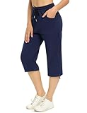 Totatuit 100% Baumwolle Caprihose Damen 3/4 Jogginghose Sommer Kurz Sweathose Freizeit Hose mit Tasche