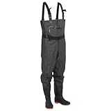 vidaXL Wathose mit Stiefeln Gürtel, Anglerhose Wasserfest Verstellbar, Teichhose für Angler Jäger Landwirte, Angelhose, Dunkelgrün Größe 38