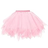 Tüllrock Karneval, Neon Tüllrock Damen Tüll Petticoat Kurz Tutu Rock - Karneval Kostüm 50er Rockabilly Puffy Tütü Ballett Unterrock Hohe Taille Minirock Ballettrock Tanzkleid Rosa