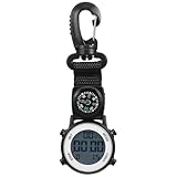 DECHOUS Multifunktionale Elektronische Outdoor taschenuhr mit Nylonband und Karabiner Präzise Batteriebetriebene Hängeuhr für Wandern Camping und Rucksacktouren Robust und Leicht Ablesbar