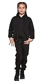 GW CLASSY OUTFIT Trainingsanzug-Set für Jungen und Kinder, einfarbig, Armee-Commando-Druck, Trainingsanzug, Kapuzenpullover mit Jogger, Sweathose, Sport-Activewear-Set für Mädchen, Schwarzer Anzug mit
