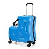 Reitkoffer für Kinder – 3-stelliges Passwortschloss Koffer mit Sitz für Kinder – 50,8 cm leiser Rollenkoffer mit Sicherheitsgurten, Lenkern, Pedalen, seeblau, Refer to description, Unisex