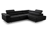 FurniShop24 Ecksofa Nolan mit Schlaffunktion und Bettkasten – Moderne Eckcouch in L-Form mit Verstellbaren Kopfstützen, Schlafsofa für Wohnzimmer, Stilvolles Design - Nolan (Black, Right)