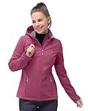 33,000ft Damen Softshelljacke Wasserdichte Winddichte Funktionsjacke Atmungsaktive Übergangsjacke Leichte Fahhradjacke mit Kapuze Windbreaker zum Laufen, Radfahren, Wandern, Beerenrot 44