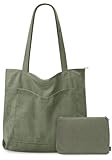 GASSDA Cord Tasche Damen,Groß Shopper Tasche Damen Handtasche Umhängetasche Tote Bag Damen mit Reißverschluss und Kosmetiktaschen (A-Dunkelgrün)