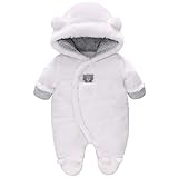 Baby Winter Schneeanzug Baby Strampler, Junge und Mädchen Einteiliger Anzug mit Kapuze, Kleinkind Oberbekleidung Schneeanzug Set Dick und Warm,Weiß 3-6 Monate