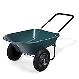 RELAX4LIFE Gartenwagen bis zu 100kg, Gartenkarre mit 75L Fassungsvermögen, Handwagen mit Gummigriff und aufblasbaren Rädern, Bollerwagen, Transportwagen für Gärten/Farmen (Grün)