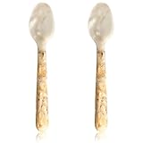 IKOPFLN 2 STK Handgemachte Kaviarlöffel aus Perlmutt, MOP Kaviarlöffel mit Rundem Griff für Kaviar und Eier, Kaffeefarbener Muschelgriff, Ideal für Salz, Gewürze und Dekoration