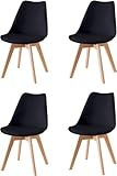Baroni Home ESS- oder Bürostuhl mit Holzbeinen aus Buche, Ergonomischer Kunststoffstuhl mit integrierten Kissen, 50X48X82 cm (Schwarz, 4)