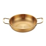 Paella-Pfanne mit doppeltem Griff, flacher Boden, Kochtopf für Ofen und Herd, polierte Oberfläche, Stielkasserolle für Paella-Suppen und Eintöpfe (Gold, 24 cm)