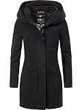 MARIKOO Damen Wollmantel Warmer Trenchcoat mit Kapuze Maikoo Schwarz Gr. XL