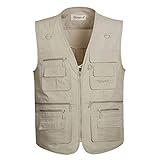 Hwalleum Herren Leichte Freizeitwesten Outdoor-Weste, Herren, mehrere Taschen, Freizeitweste, Sportweste, Tagebuch, atmungsaktiv, langlebig, ohne Ärmel, Jacke für Camping, Angeln, Jagd, beige, XXL