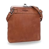 Gusti Leder Umhängetasche Damen Karlotta – leichte Leder-Handtasche, Retro Kussverschluss Crossbody Bag, Verstellbarer Lederriemen, 22,5 × 23 cm Braun