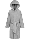 Morgenstern Bademantel Kinder Mädchen Jungen Frottee Baumwolle Kapuze Grau 158-164