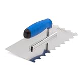 Mivos Halbrunde Zahnglättekelle 20x10 mm - Edelstahl Gezahnt Glättekelle 270 x 130 - Zahnkelle mit Softgriff - Rostfreie Fliesenkelle mit Torbogenzahnung 20 x 10 mm - Traufel Made in EU