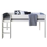 Homestyle4u Kinderbett Hochbett 90x200 Kinder Weiß Grau Kinderhochbett mit Treppe Stockbett Etagenbett Holz Kiefer