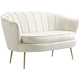 HOMCOM 2 Sitzer Sofa, Couch, gepolsterter Polstersofa, Loveseat mit Armlehne, Samtopik, Doppelsofa bis 150 kg belastbar für Wohnzimmer, Schlafzimmer, 130 x 77 x 77 cm, Creme