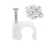 100 Stück Kabelschellen Nagelschellen Kabelclips - Haftclips mit Eingestecktem Nagel, Kabelschellen zum Schrauben, Cable Clips Kabelhalter für Netzwerkkabel (8mm, Weiß)