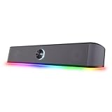 Trust Gaming GXT 1619 Rhox PC Soundbar mit RGB Beleuchtung 12W (6W RMS), Stereo Computer Boxen, USB-Betrieb, 3.5 mm AUX Anschluss, Kleine PC Lautsprecher für Desktop, TV, Laptop - Grau