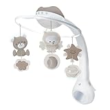 Infantino 3-in-1 Projektor Musik-Mobile, Umwandelbares Mobile, Lichtprojektor für Tisch & Kinderbett mit Weckmodus zur Tageslichtsimulation, Inkl. 6 Melodien & 4 Naturgeräuschen, Grau