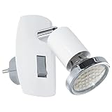 EGLO Steckdosenspot Mini, 1 flammige Steckerleuchte, Steckdosenlampe aus Stahl, Farbe: Weiß, chrom, Fassung: GU10, inkl. Schalter