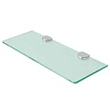 Mooche Glasregal 1 Set – 38 x 13 cm Klare Glasplatte (transparent) + 2,6 cm Klemmenhalter aus Zinklegierung (Chrom) für die Wandmontage, Inklusive Bohrerset, ideal für Badezimmer und Wohnzimmer
