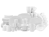 CreaTable, 22535, Serie Square Weiss, 62-teiliges Geschirrset für 6 Personen, Kombiservice aus Porzellan, spülmaschinen- und mikrowellengeeignet, Qualitätsproduktion