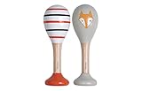 Kindsgut Rasseln aus Holz, 2er Set Musik Instrument für Babys und Klein-Kinder, ideal für unterwegs, dezente Farben und hochwertige Qualität, Fuchs und Streifen