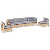 SKM 6-TLG. Garten-Lounge-Set mit Grauen Kissen Kiefer Massivholz, Weight: 66.8 kg, 3096195