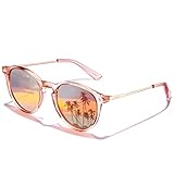 AVAWAY Retro Vintage Polarisierte Sonnenbrille Damen Runde UV400 Schutzbrille mit Leichte Rahmen