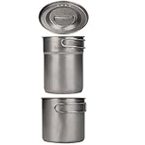 manhegari Campingtopf – tragbarer Wandertopf mit klappbarem Griff, tragbares Kochgeschirr für den Außenbereich, 2-teilig, aus Edelstahl, für Männer, Wandern, Reisen, Abenteuer