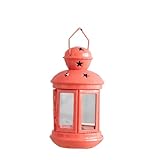 Lurrose Vintage Windgeschützter Kerzenhalter aus Eisen und Glas Europäischer Stil Hängender Kerzenständer in Wasserrot Kleiner Windlicht kerzenständer für Romantische Dekoration und