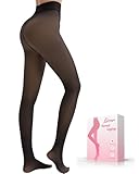 HONGTEYA Fleece-gefütterte Strumpfhose, warm, durchscheinend für Damen, Falsches Schwarz, S