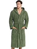 Morgenstern Bademantel Herren Baumwolle Frottee mit Kapuze Saunabademantel Oeko Tex Spa Lang Größe XL Oliv-Grün
